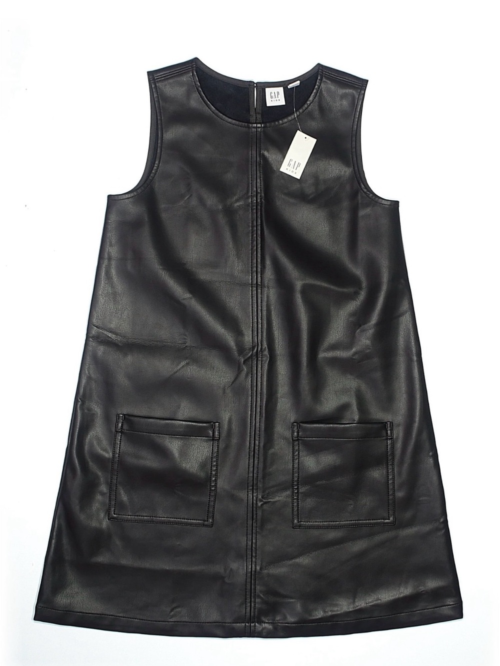 GAP Black Faux Leather Sleeveless Shift Dress
